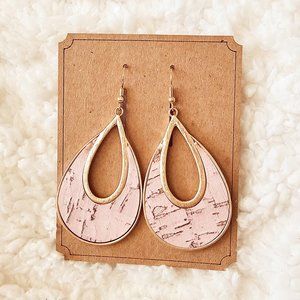 5/$25 Gold and Pink Teardrop Earrings with Wood Texture